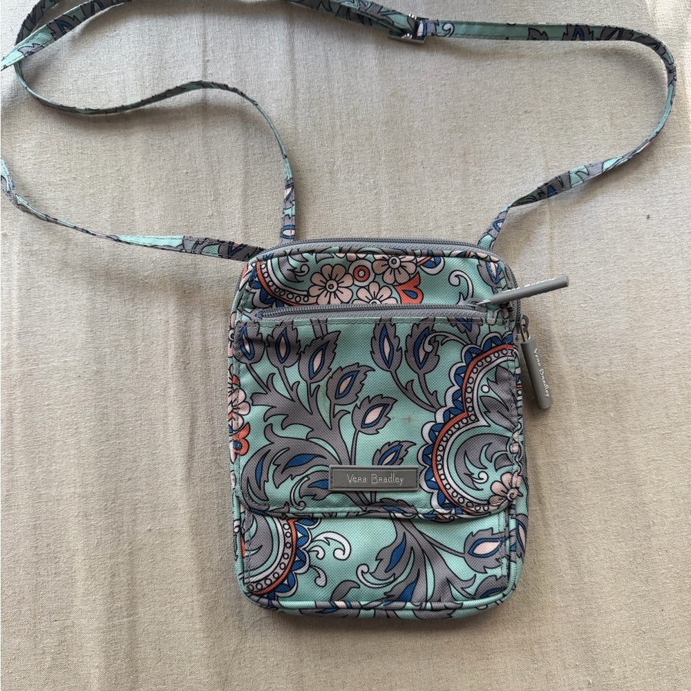 Vera Bradley Teal and Gray Paisley Crossbody Bag